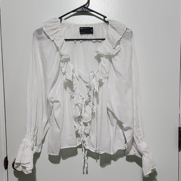 ASOS Petite Tops - ASOS Petite White Ruffled Tie Front Blouse